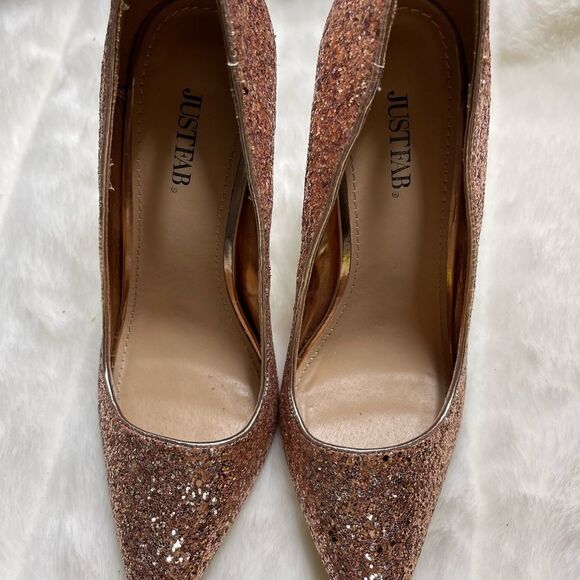 Just Fab Lousana Rose gold glitter slip on heels pointed toe size 9.5 - Picture 5 of 11